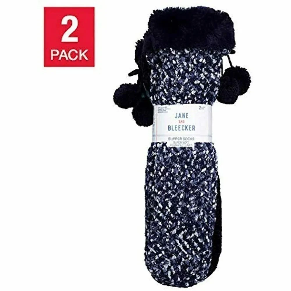 Jane & Bleecker Slipper Socks 2 Pairs Blue